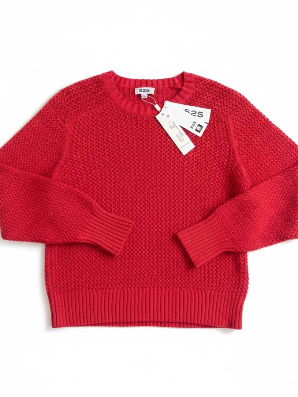 525 America Open-Knit Tomato Red Crewneck Sweater 💯 Cotton NWT